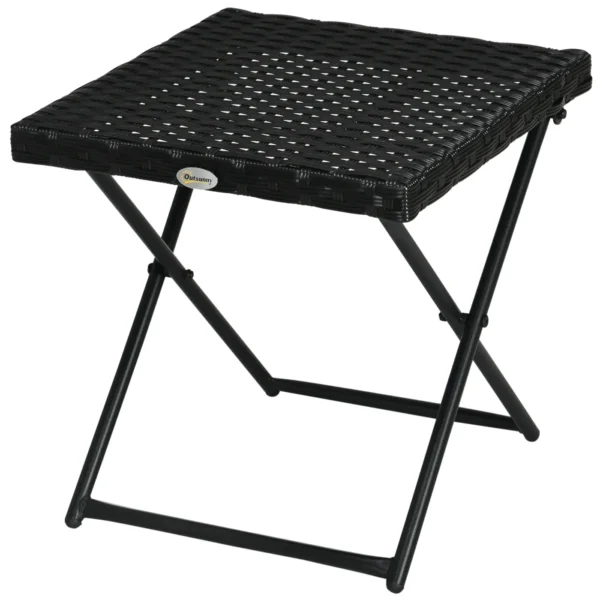 Space-Saving Folding Garden Table in Synthetic Rattan and Steel, 40x40x40cm, Black