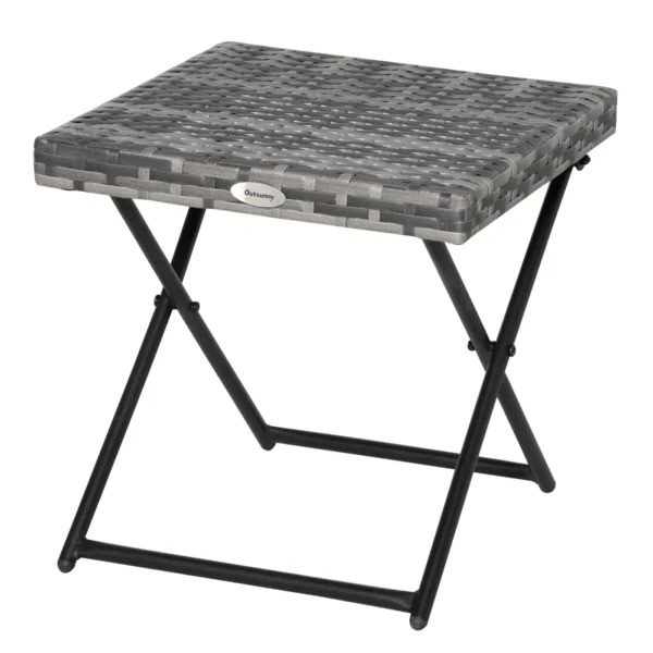 Space-Saving Folding Garden Table in Synthetic Rattan and Steel, 40x40x40cm, Grey