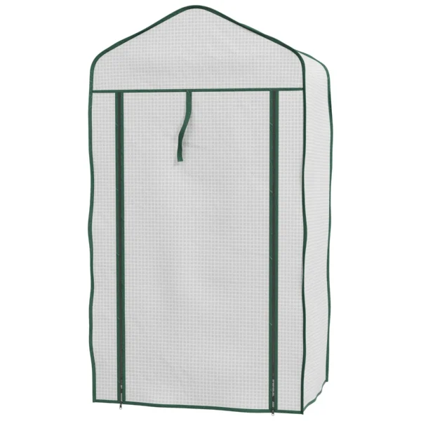 Mini Garden Greenhouse with PE Cover, 3 Shelves and Roll-Up Door, 59x39x127cm, White
