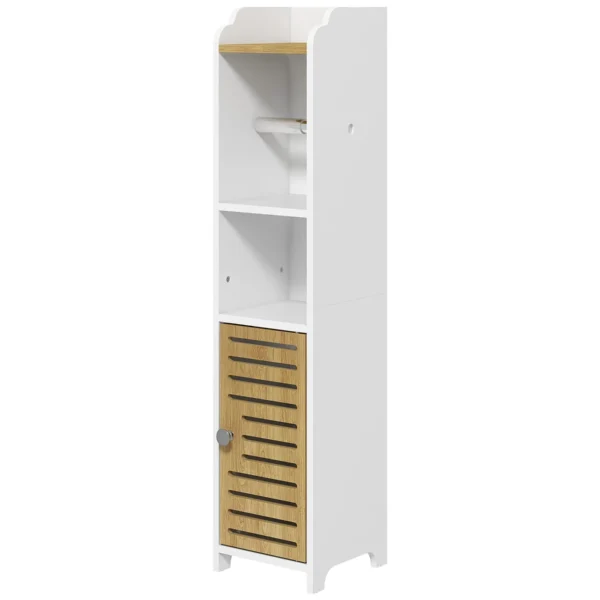 Space-Saving Bathroom Cabinet in Chipboard with Shelves and Lower Cabinet, 18x20x90 cm, White