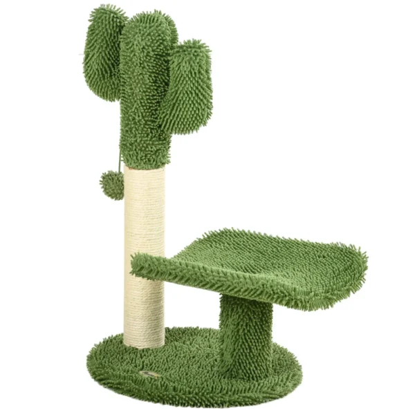 Green and white Cactus Shaped Cat Tree with playing ball | 35x31x55.5 cm