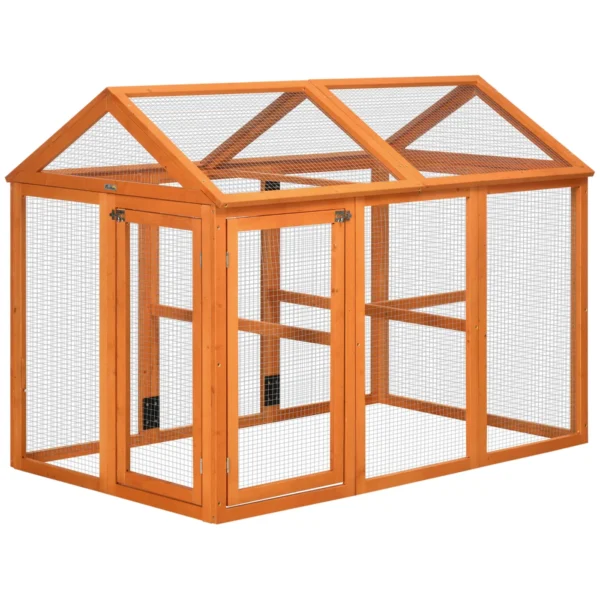 Wooden Chicken Coop with Multiple Doors and Metal Mesh, 140x88. 5x106cm, Orange