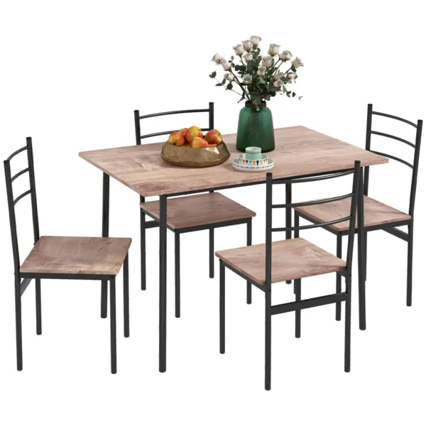 5 Piece Space-Saving Dining Table and Chair Set with Rectangular Kitchen Table and 4 Modern Chairs, in MDF and Steel