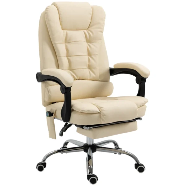 Ergonomic massant armchair winner at adjustable height with 6 vibrant points, 65x160x104 cm, cream