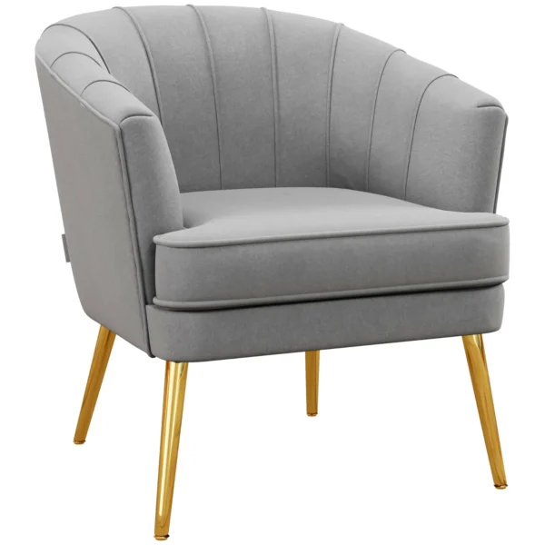 Velvet Upholstered Armchair with Golden Polyester and Steel Legs, 71x72x75cm, Grey