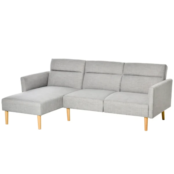 PANDORI - 3 Seater Sofa Bed, Grey Fabric Corner Sofa with Adjustable Backrest, Scandinavian Style, 207x146x80cm