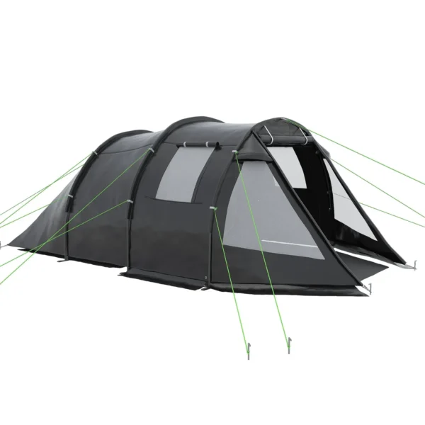 3-Person Camping Tent with 2 Internal Rooms with Windows and Covers, 475x264x172 cm, Black