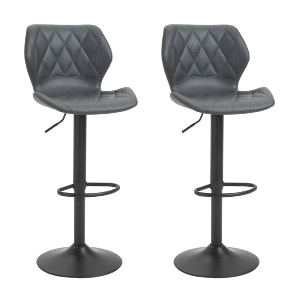 Set of 2 Faux Leather Bar Stools with Adjustable Height, Swivel Kitchen Stools with Backrest and Footrest, 44x50. 5x94-114cm Grey