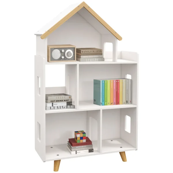 Children's Bookcase 3-6 Years Old for Books and Games, in MDF and Pine Wood, 65x25x108.5 cm, White