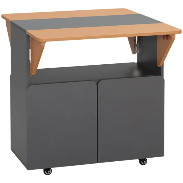 Space-Saving Folding Table for 4 People Max with 4 Wheels, Hidden Shelf and Cabinet with Doors, 70x83x75 cm