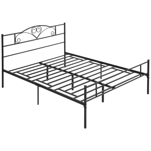 Double Bed Frame in Steel with Integrated Slats, Headboard and Footboard, 160x200cm