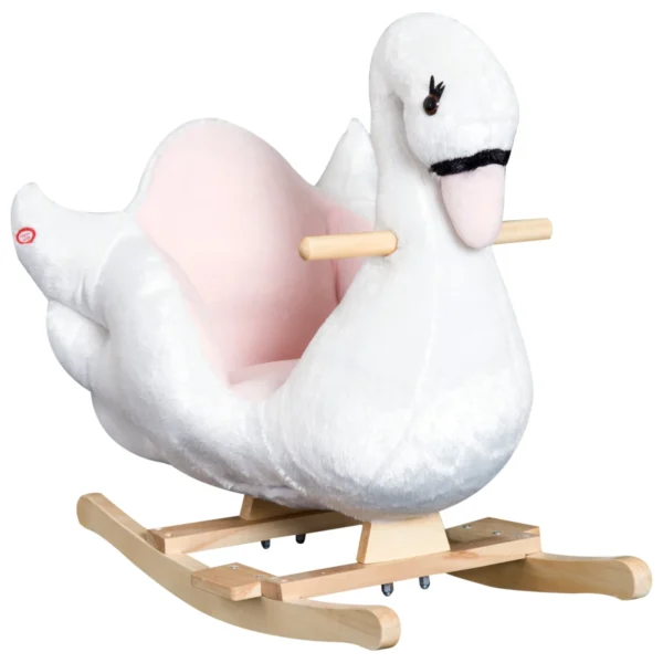 Swan Rocking Horse with Music, Rocking Horse with Metal and Wooden Frame, Plush Cover, 60x32x55cm, White
