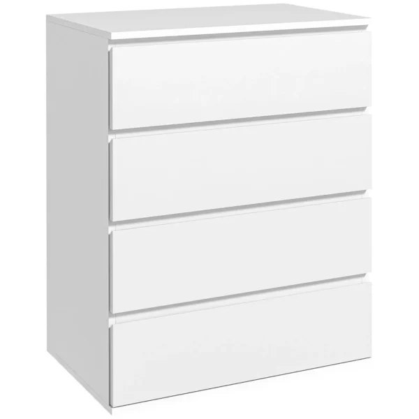 4 Drawer Chest of Drawers in Chipboard with Metal Guides and Grooved Handles, 60x40x80 cm, White
