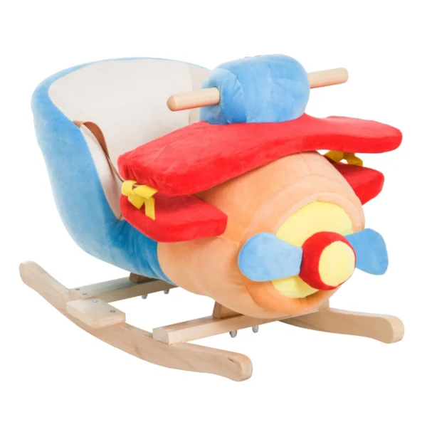 Airplane Rocking Horse for Children Over 18 Months, Alamo Wooden Rocking Horse with Built-in Music, Max:60kg 60x33x45cm