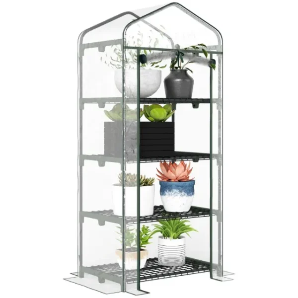 Compact Balcony Greenhouse with 4 Shelves and Clear PVC Cover, 70x50x160cm