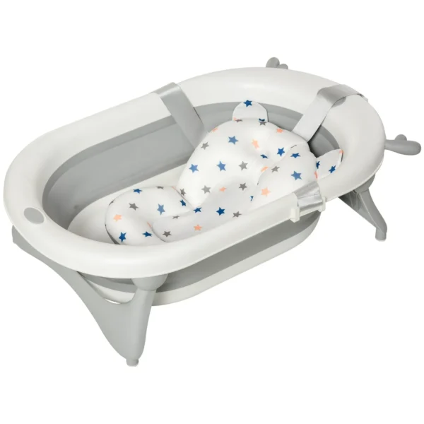 Foldable Baby Bath Tub for 0-3 Years Old with Temperature Indicator and Cushion, 81.5 x 50.5 x 23.5cm, White