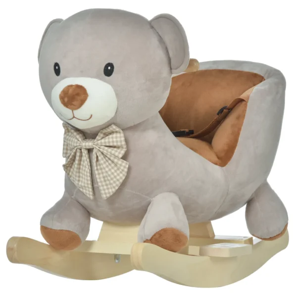 Bear Rocking Horse with Sounds, Interactive Baby Rocking Horse for 18-36 Months, Grey, 60x33x50cm