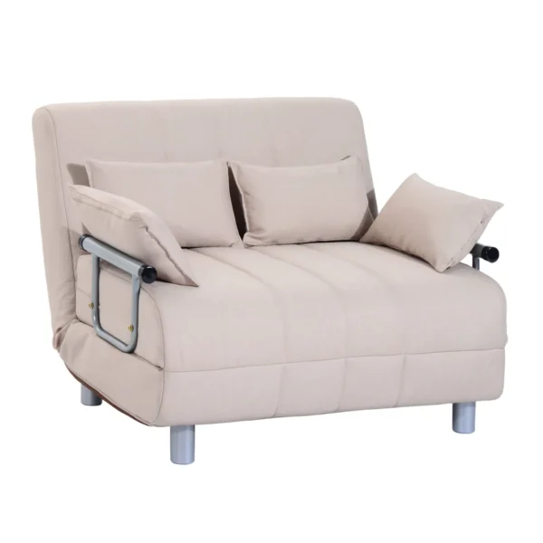 3 in 1, 2 Seater Sofa Bed Convertible to Recliner with Adjustable Backrest and 4 Padded Cushions, 102x82x81 cm, Beige