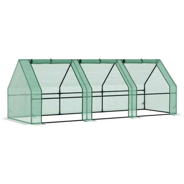 PE Tunnel Greenhouse for Plants and Flowers with Extended Edges and Hinged Doors, 270x90x90 cm, Dark Green