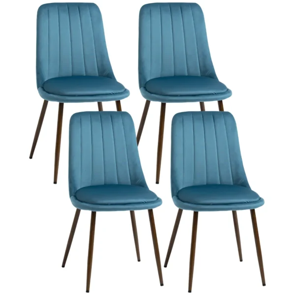 TEAL  | Padded Kitchen Chairs, Set of 4 in Polyester and Steel, 47x55x86 cm, Blue