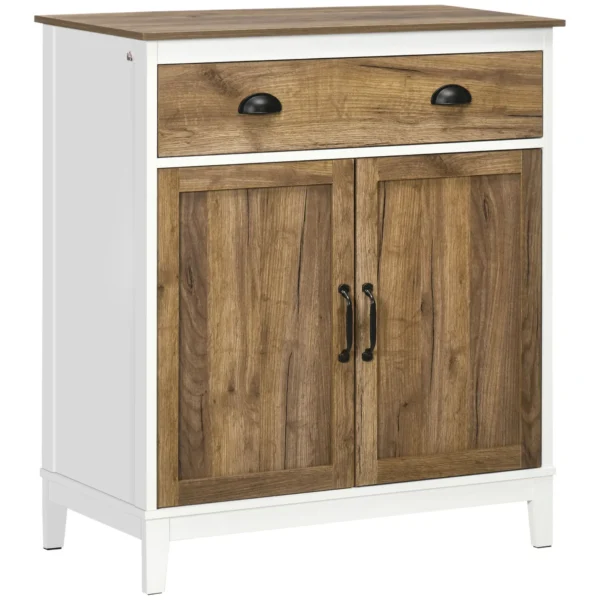 Chipboard Multipurpose Cabinet with Cabinet and Drawer in Rustic Style, 78.5x39x89.4cm, White