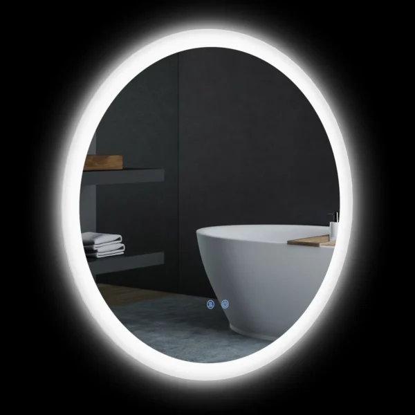 Anti-fog LED Bathroom Mirror with 3 Colors and Adjustable Brightness, in Metal and Glass, Ø70x3 cm