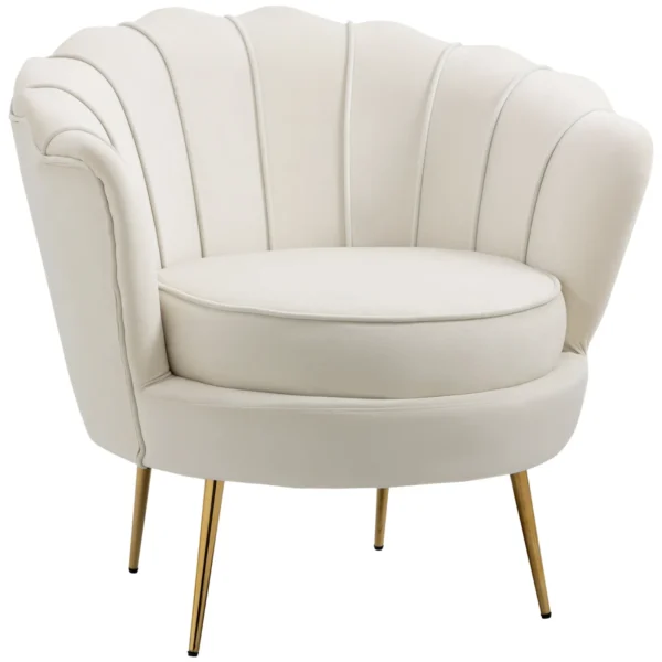 Vintage Style Design Armchair Upholstered in Velvet, 79x77x77cm, Cream