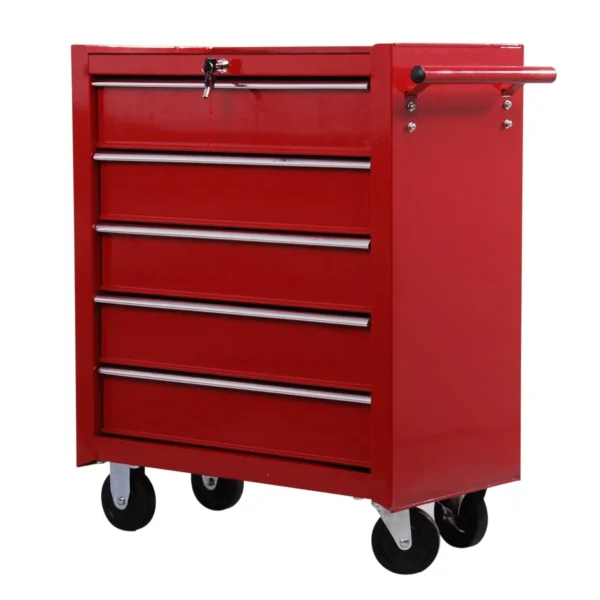 Tool Trolley with 5 Drawers, Lock, 2 Keys and Removable Wall Handle 2 Wheels with Brake in EVA Steel Sheet Red 67.5x33x77cm