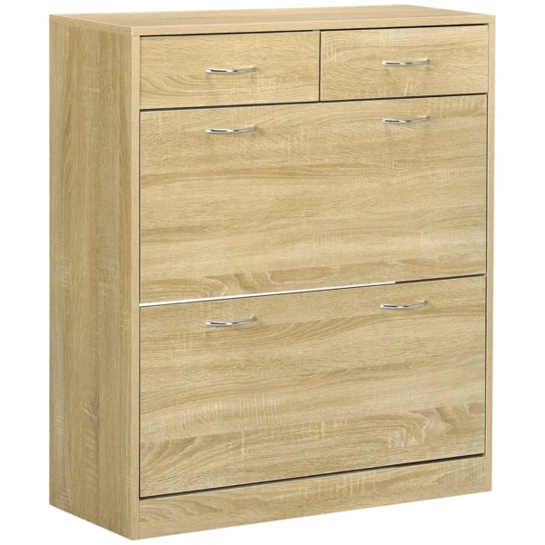 Chipboard Shoe Cabinet with 2 Adjustable Internal Shelves and 2 Drawers, 80x30x91.5 cm