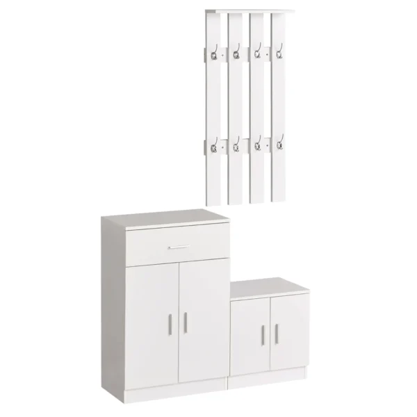 Shoe Rack with Combination Coat Rack for Entryway and Bedroom Wood 100x32x187cm White