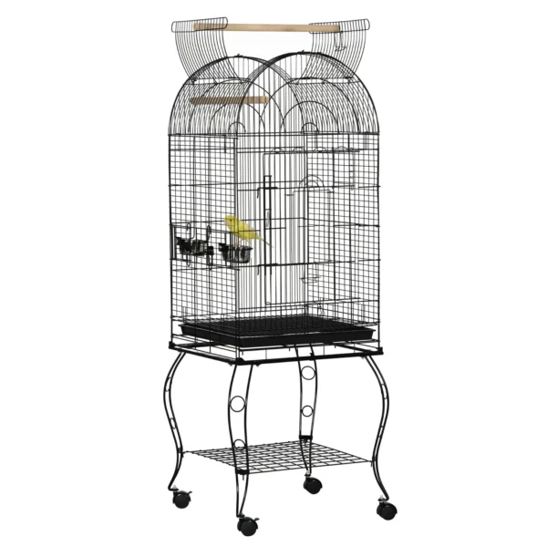Bird and Canary Cage, Aviary with Wheels in Black Metal 51x51x153 cm