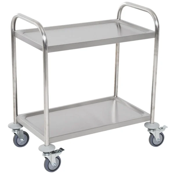 Restaurant / Hotel 2 Tier Kitchen Trolley, Wheeled Trolley, Stainless Steel Food Cart, 71x41x81cm, Silver