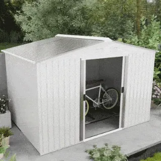 Garden Shed with Double Sliding Doors, Steel, 277x195x192cm, Silver / White