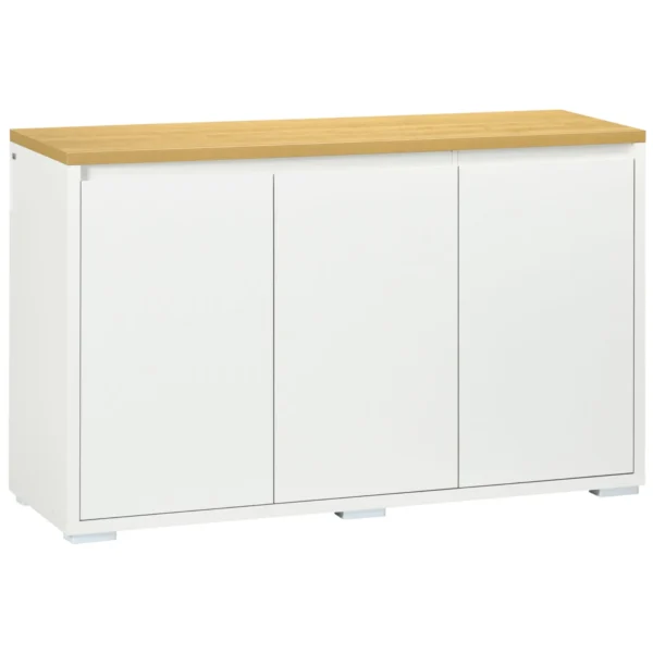 Multipurpose Cabinet with 2 2-Tier Chipboard Cabinets, Adjustable Shelf, 120x37x75cm White and Wood Color