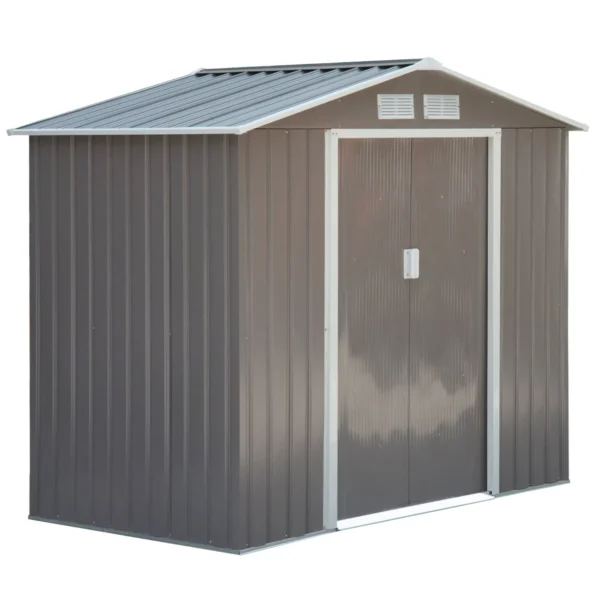 Garden Shed Tool Shed in Sheet Metal with Sliding Doors, 213x130x185 cm, Grey
