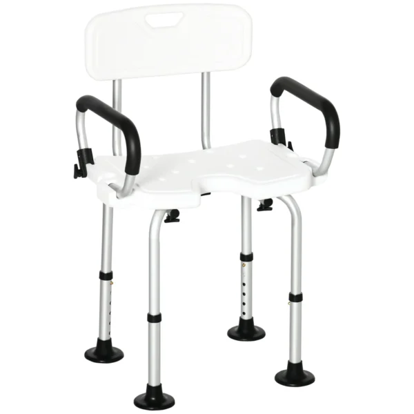 U-Shaped Shower Chair for the Elderly, Disabled, and Pregnant Women, 54x52x70-82cm, White