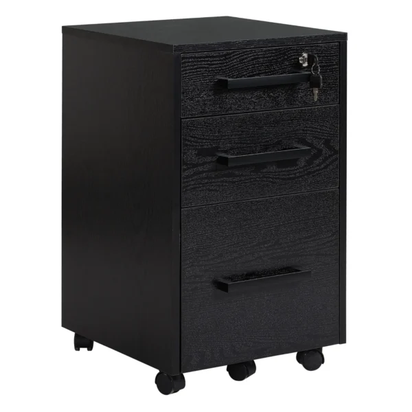 Office File Cabinet with 3 Lockable Drawers, Wooden, Black, 39.2 x 40 x 65.4cm