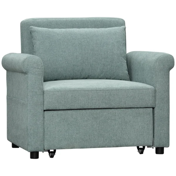 Single Sofa Bed with 4-Position Adjustable Backrest and Padded Seat, 96x84.5x87.5 cm, Green