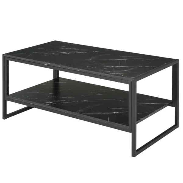 MALORCA | Black Marble Effect Coffee Table with Lower Shelf for Living Room or Office, 106x50x45cm