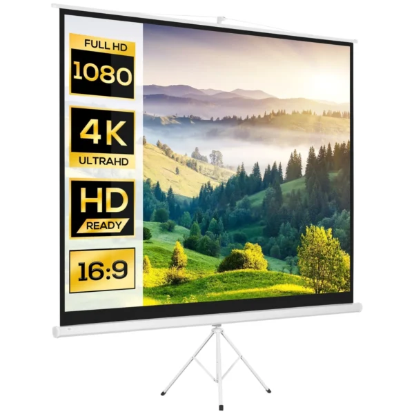 Projector Screen 120" 4:3 Format in Mesh Fabric, Plastic and Metal with Tripod, 244x190 cm, White