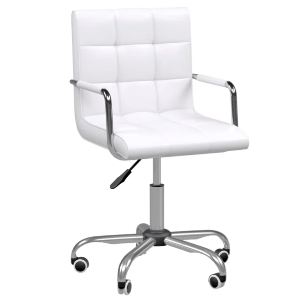 White PU Leather Office Chair with 5 Swivel Wheels, Padded and Adjustable Height, 52.5x54x84-99cm
