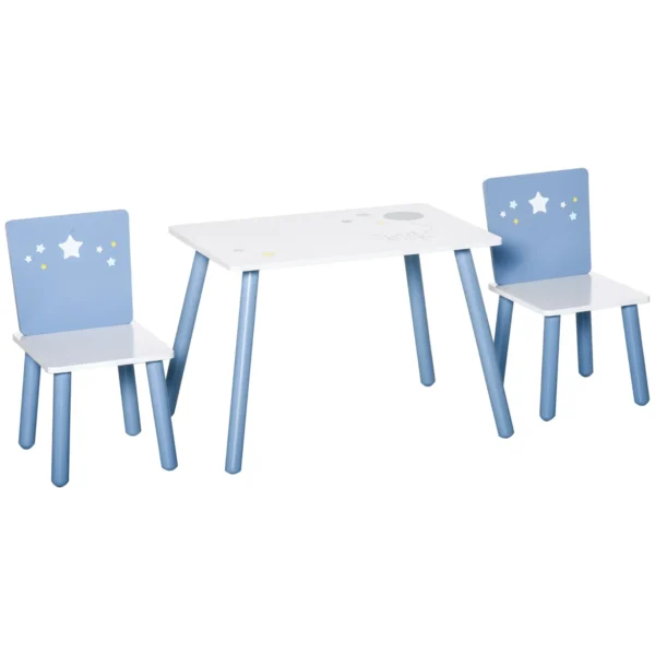 Wooden Table and Chairs for Boys and Girls 2-4 Years Blue and White, Set of 3