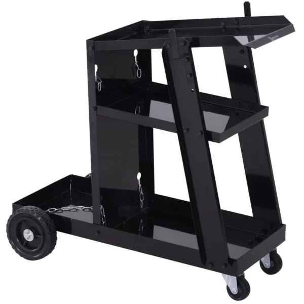 3-Tier Tool Cart with 2 Safety Chains, Steel, 71x39x70 cm, Black