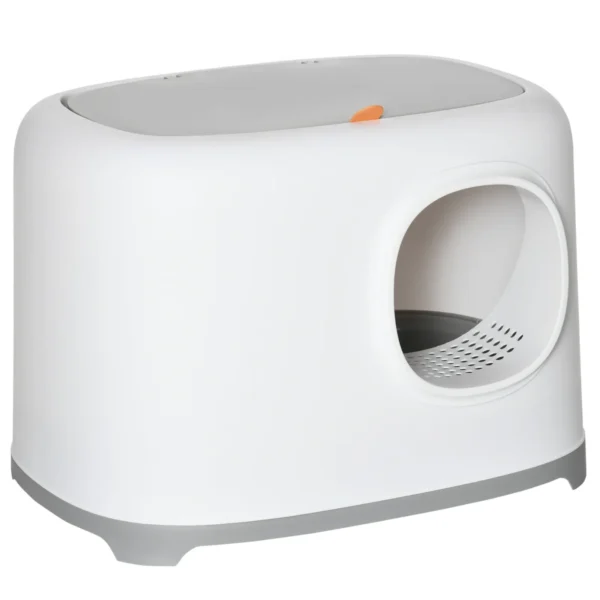 Cat Litter Box with Lid and Scoop Included, 55x40x39cm, White and Grey