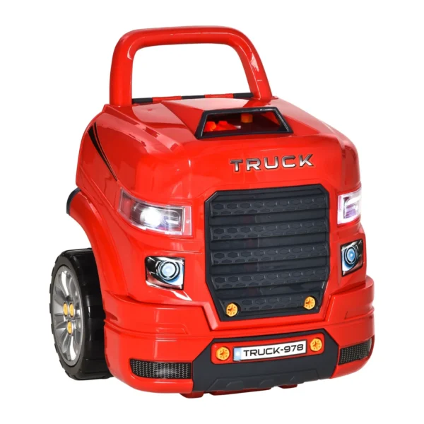 Toy Truck Workshop with Engine and 61 Accessories for Children 3-5 Years, Wheels and Handle, 40x39x47cm, Red
