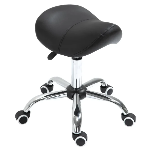Saddle Work Stool with Wheels and Adjustable Height for Hairdressing and Tattoo Shops, 52x53x49-61cm Black