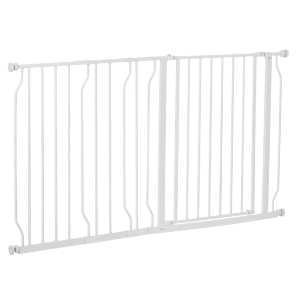 Steel and ABS Dog Safety Gate, Extendable 75-145cm for Stairs and Doorways, White