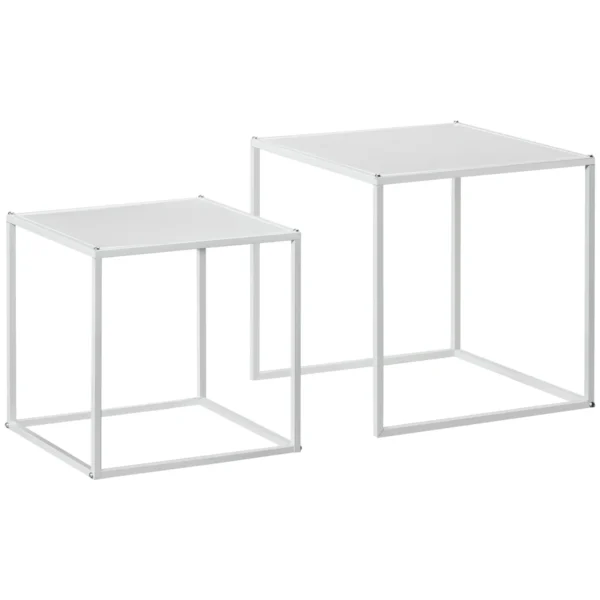Set of 2 Stackable Square Steel Coffee Tables, White