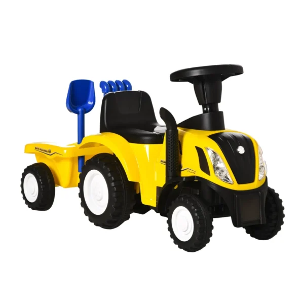 Ride-On Toy Tractor with Trailer, Rake and Shovel, Educational Toy for Toddlers 12-36 Months, 91x29x44cm, Yellow