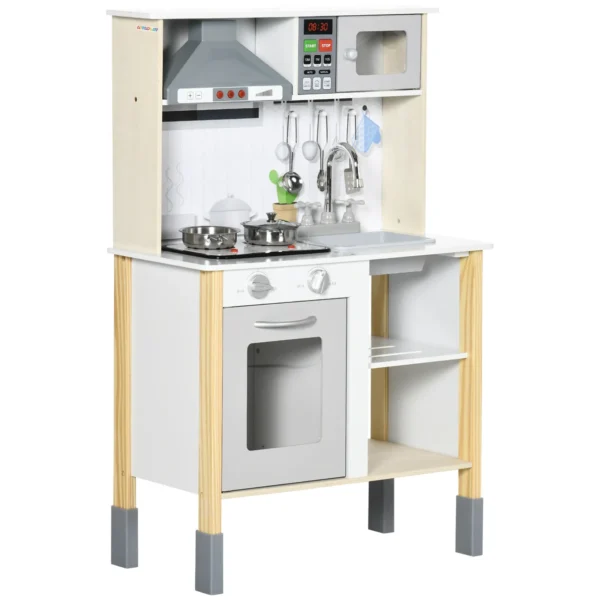 Children's Toy Kitchen with Adjustable Height, Sounds, Lights and Utensils, in MDF and PP, 60x30.5x93.2 cm